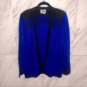 Vintage Mita Boxy Collarless Blue Open Cardigan SZ ~M